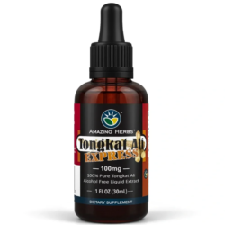 A bottle of Tongkat Ali 100 mg 1 Fl. oz on a white background.